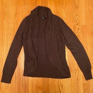 Women's H&M Brown Knit Open Cardigan Sweater Waterfall Cascading Front Detail